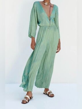 ZARA WOMEN'S WRINKLED-EFFECT JUMPSUIT SIZE XS
